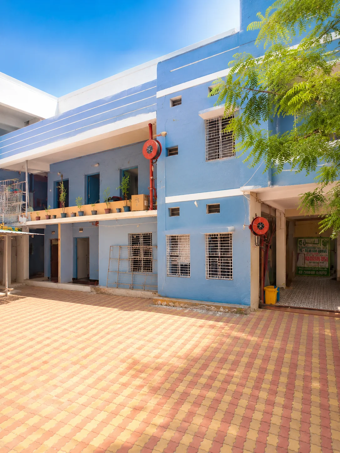 School courtyard with students